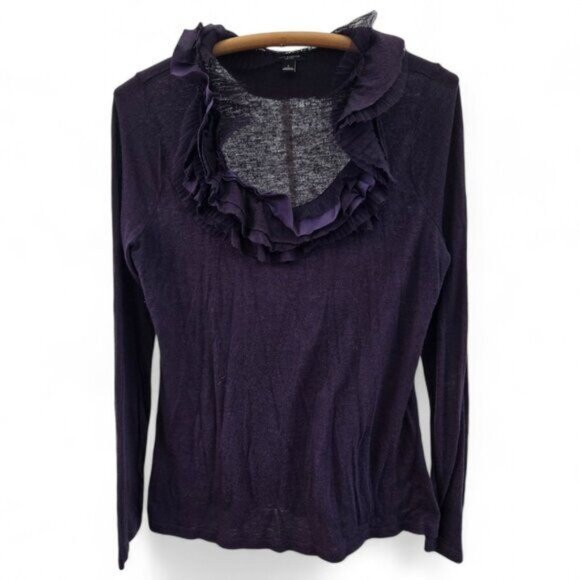 Ann Taylor Tops - Ann Taylor Women’s Long Sleeve Purple Top with Ruffles - Size Large, Purple